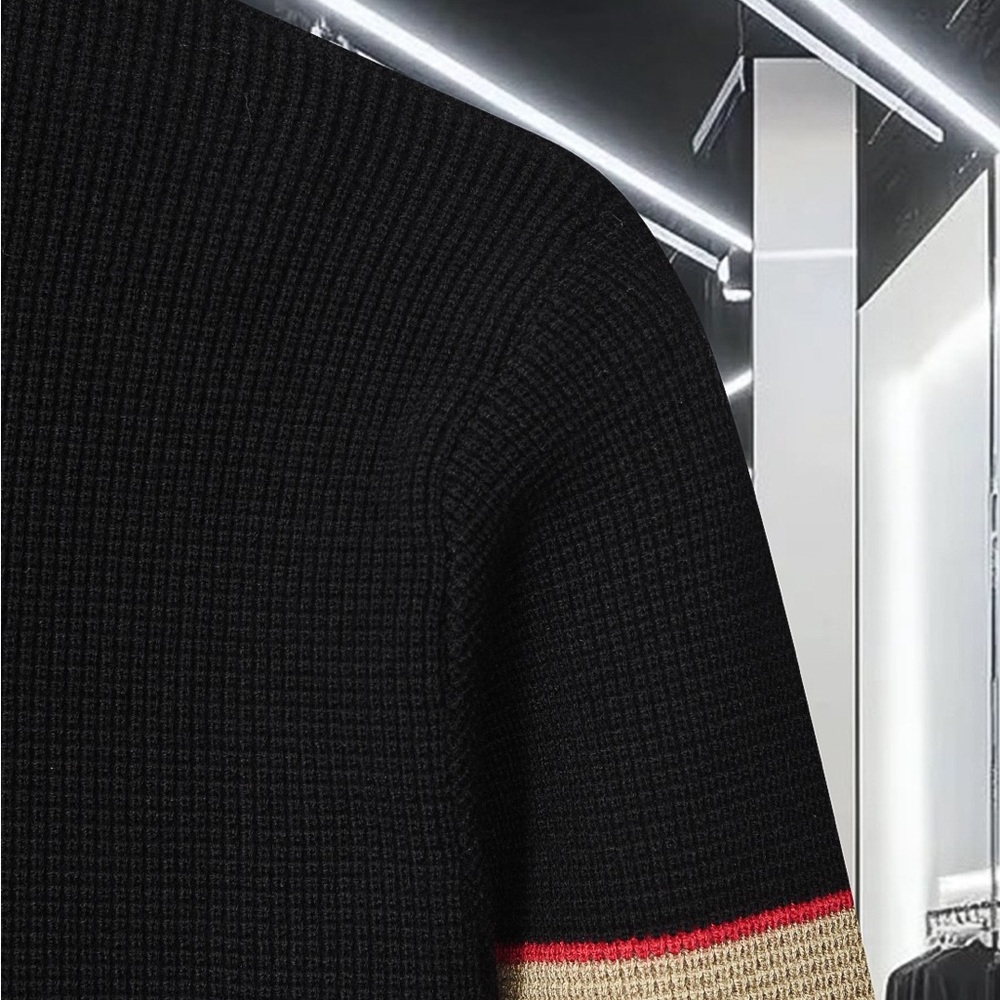 Burberry Black Polo with Red and Tan Stripes - Picture 4 of 7